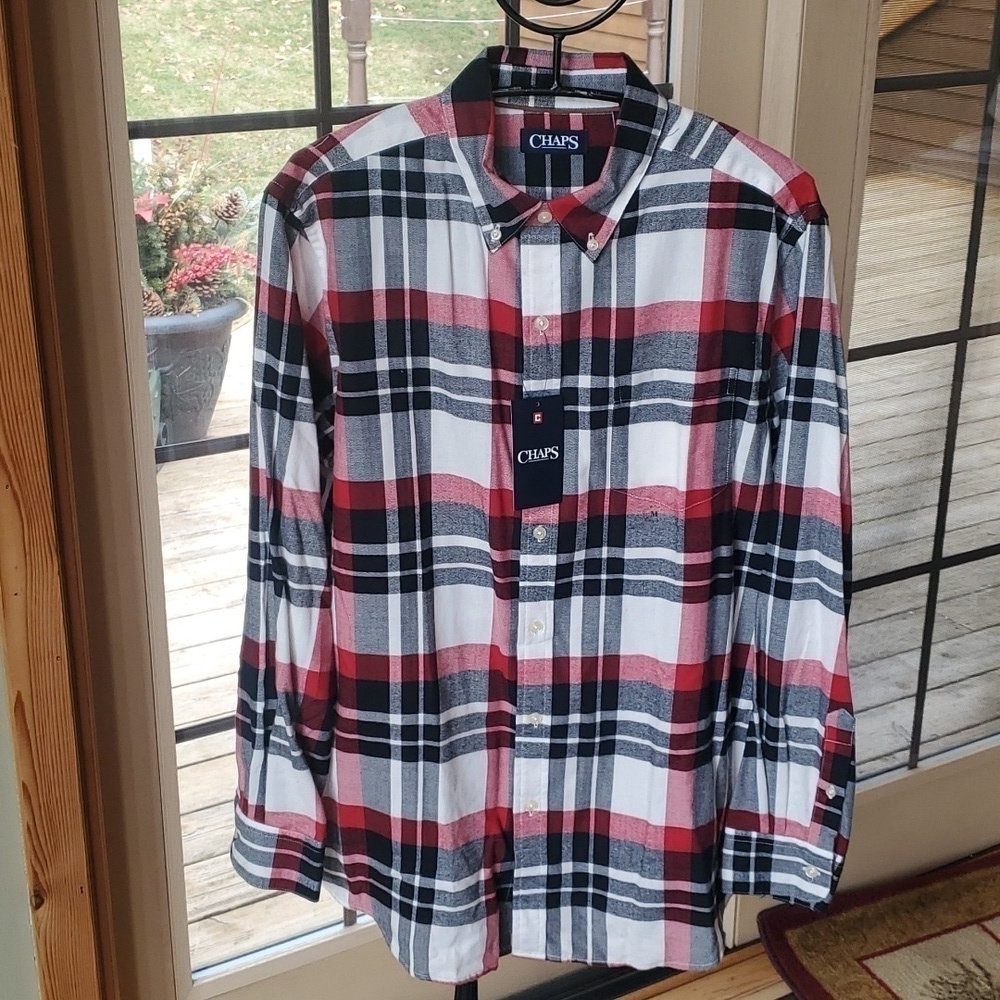 Chaps Lead Table White Sand Long Sleeve Flannel Button Down Sz. M Shirt